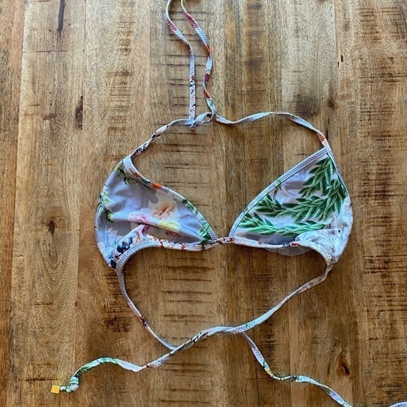 Rachel Roy shiny silver gray metallic triangle bikini 2 piece floral set nwot - Picture 8 of 8